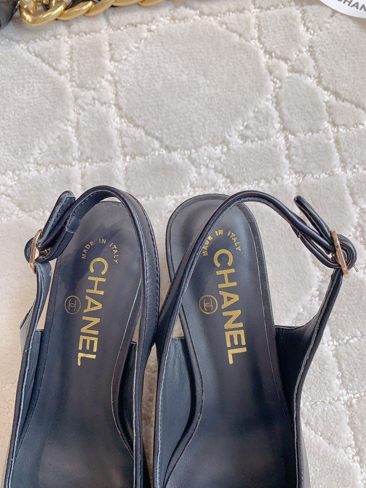 CHANEL SLINGBACKS 45 IN BLACK SHEEPSKIN