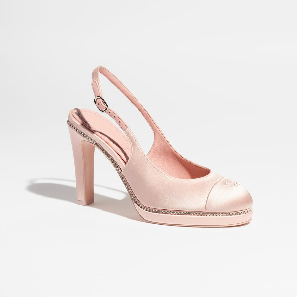 CHANEL SLINGBACKS LIGHT PINK SATIN STRASS